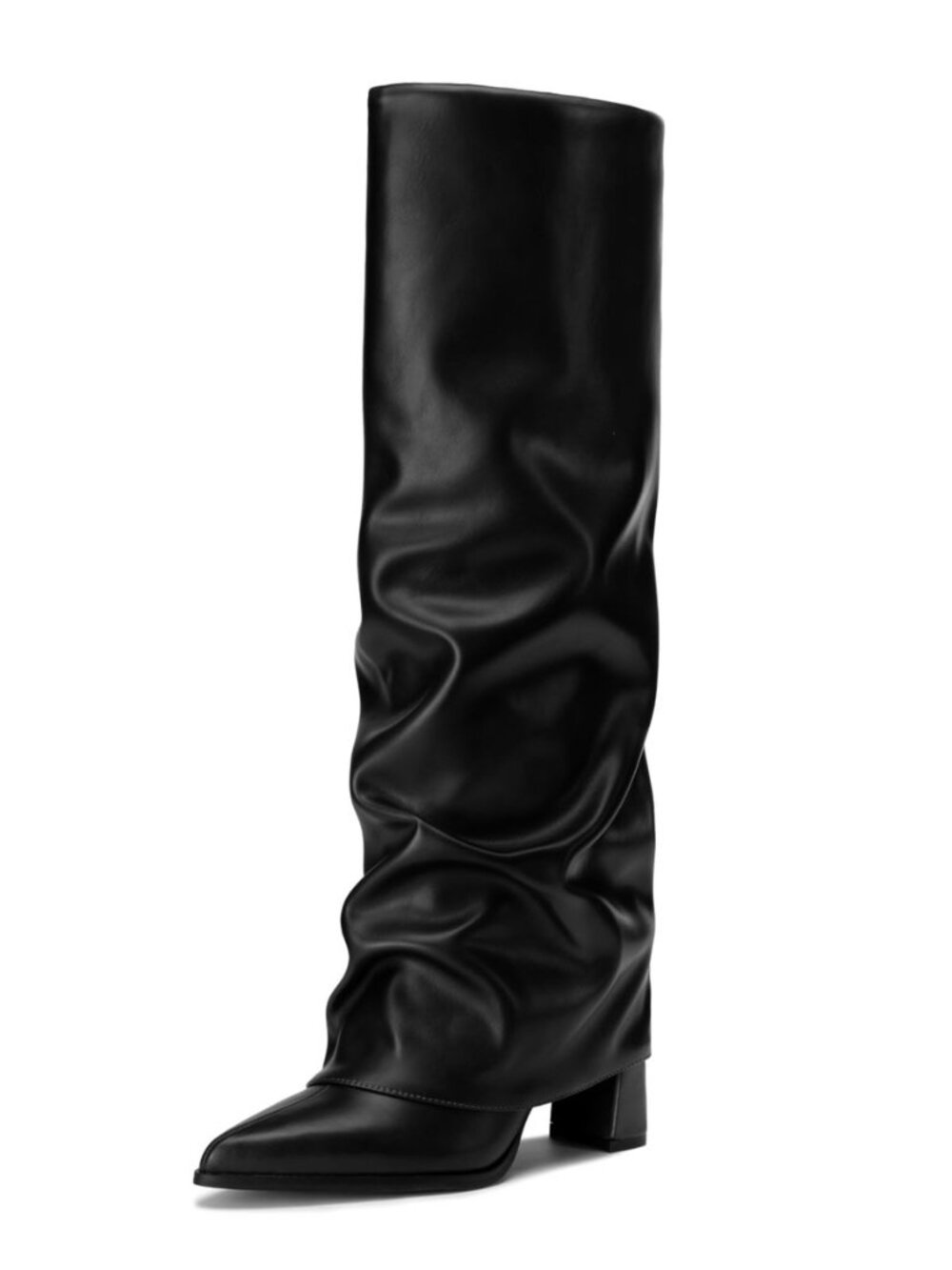 Knee High Boots Women Chunky Fold Over Tall Boots